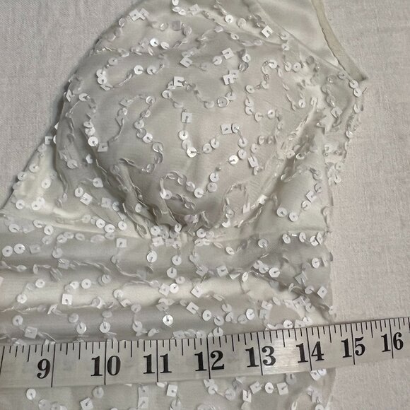Cache White Sequin Beaded Formal Gown Dress Size 4 Open Back Evening Wedding - Picture 10 of 12
